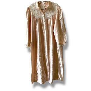 Vtg Ilise Stevens Victorian Pink Satin Look Nightgown Grannycore Lace Sz XL-XXL